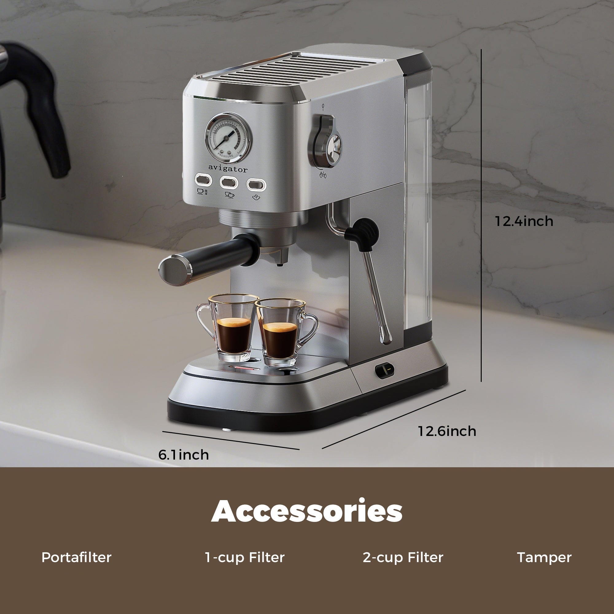 Avigator Coffee Espresso Machine 20 Bar, Cappuccino Coffee Makers with Milk Frother and Removable Water Tank, Stainless Steel Expresso Machines for Home