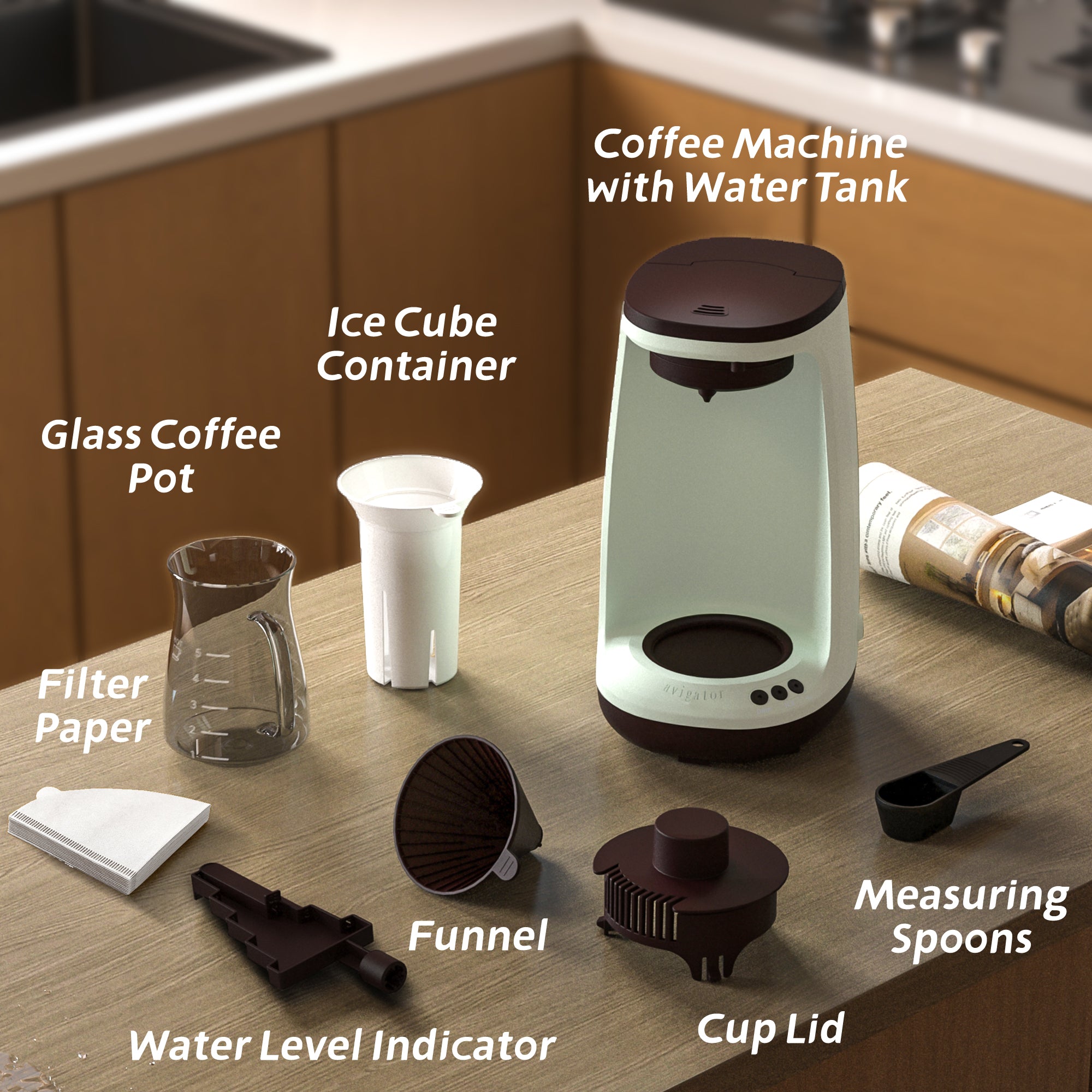 Avigator Hot and Iced Coffee Maker 4-5 Cup for Grounds, Personal Single Serve Coffee Machine with Glass Pot for Home, Office and Travel, Green