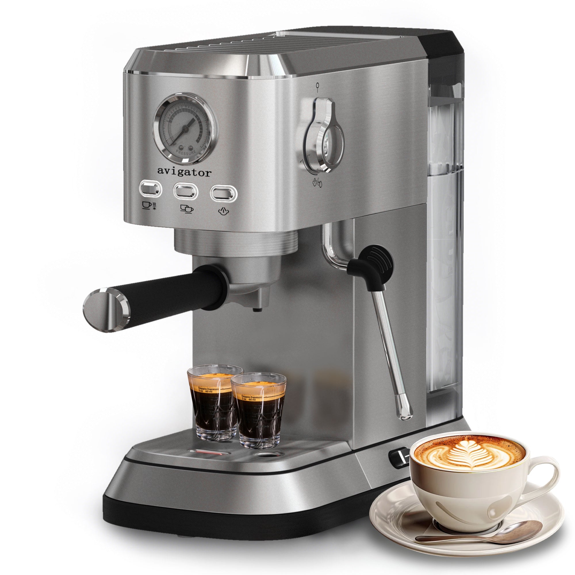 Avigator Coffee Espresso Machine 20 Bar, Cappuccino Coffee Makers with Milk Frother and Removable Water Tank, Stainless Steel Expresso Machines for Home