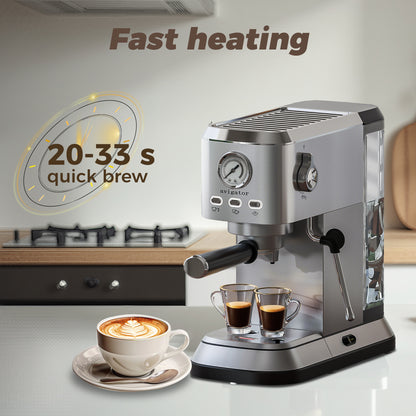 Avigator Coffee Espresso Machine 20 Bar, Cappuccino Coffee Makers with Milk Frother and Removable Water Tank, Stainless Steel Expresso Machines for Home