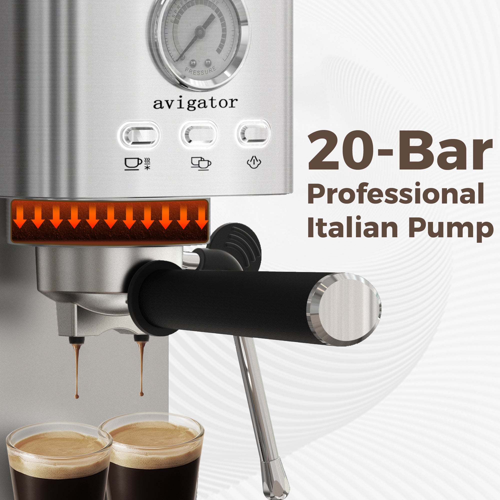 Avigator Coffee Espresso Machine 20 Bar, Cappuccino Coffee Makers with Milk Frother and Removable Water Tank, Stainless Steel Expresso Machines for Home