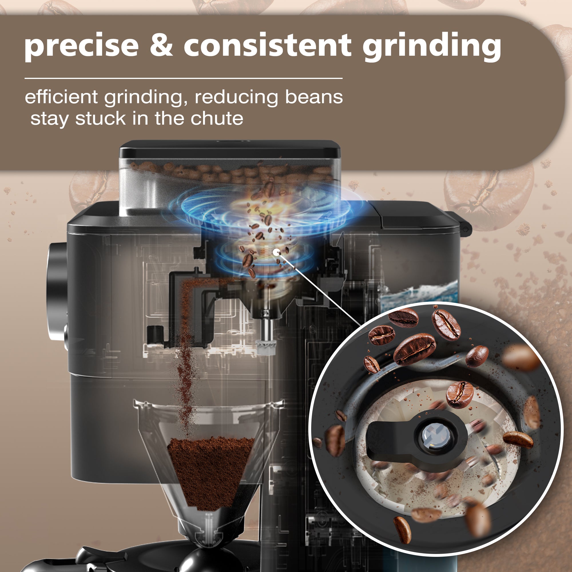 Avigator 10 Cup Coffee Maker with Grinder Built in, Automatic Grind and Brew Coffee Machine with Glass carafe, Reusable Filter, Auto shut off, Warming plate, for Home Offices or Large Families, Black