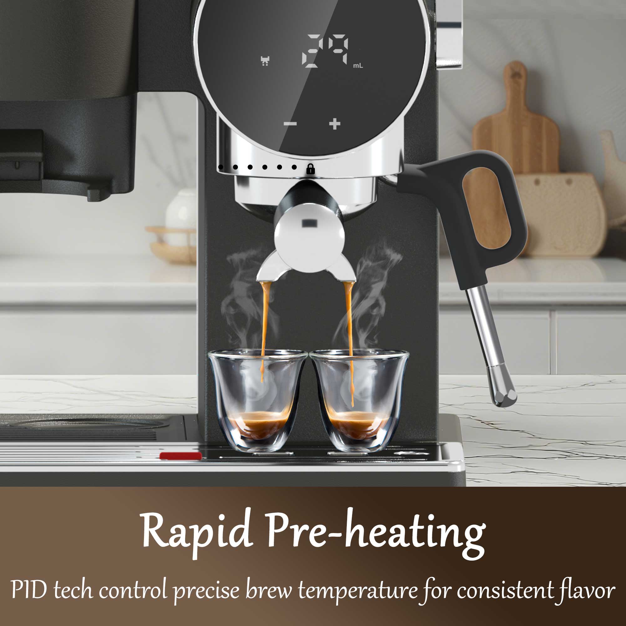 Avigator 20 Bar Espresso Machine with Milk Frother, Programmable Expresso Coffee Machines with Adjustable Grinder Built in & 53 oz. Removable Water Tank for Espresso, Americano, Cappuccino and Latte