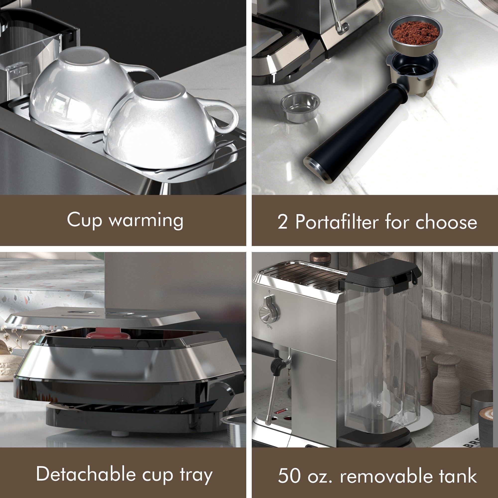 Avigator Coffee Espresso Machine 20 Bar, Cappuccino Coffee Makers with Milk Frother and Removable Water Tank, Stainless Steel Expresso Machines for Home