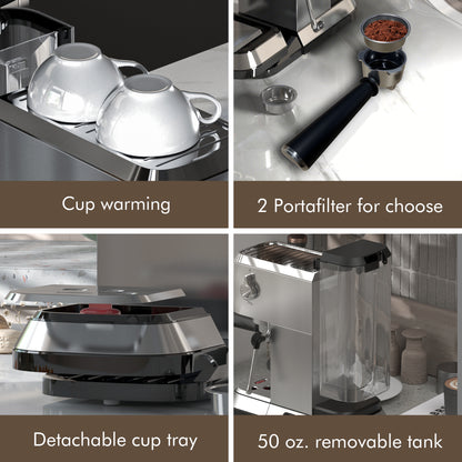 Avigator Coffee Espresso Machine 20 Bar, Cappuccino Coffee Makers with Milk Frother and Removable Water Tank, Stainless Steel Expresso Machines for Home