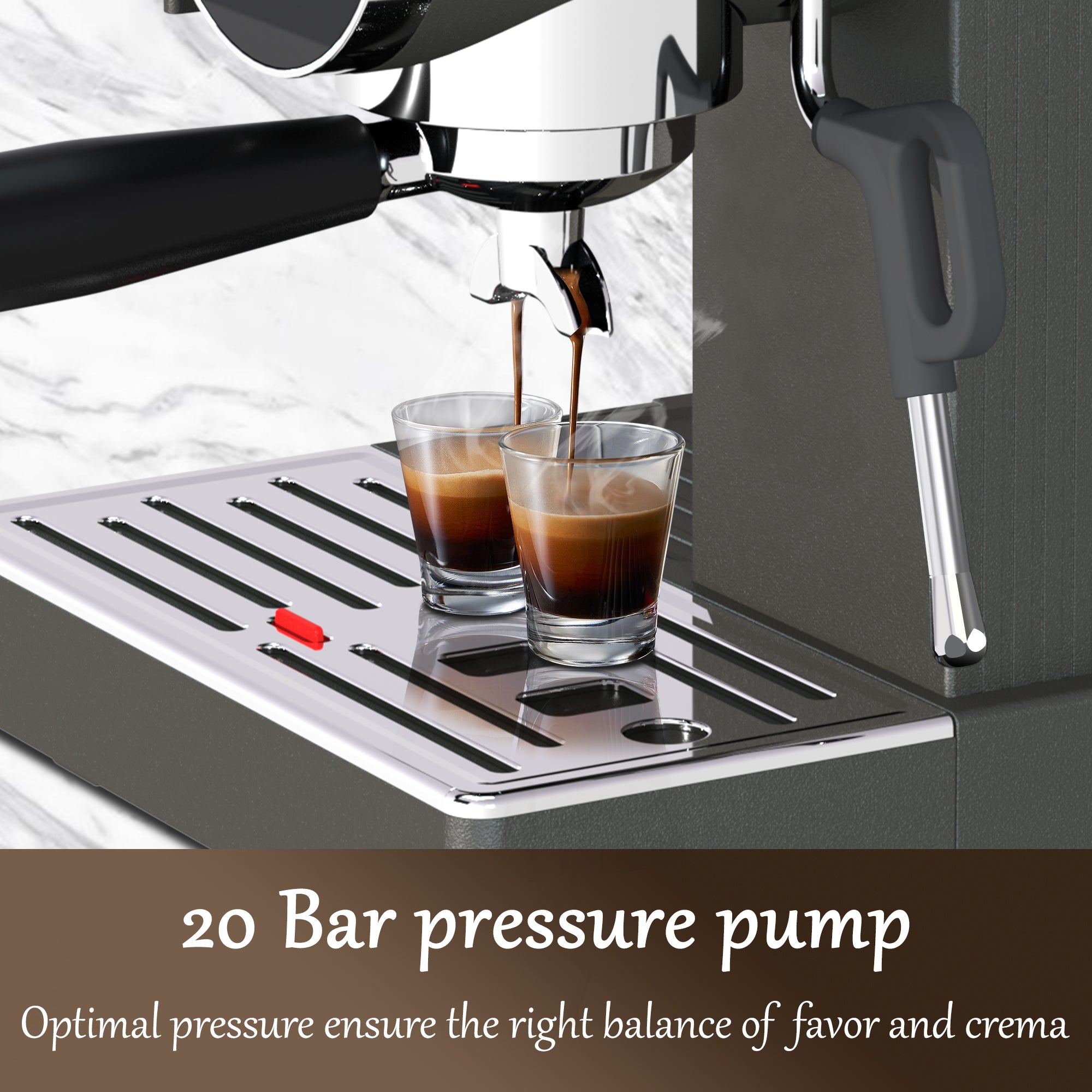 Avigator 20 Bar Espresso Machine with Milk Frother, Programmable Expresso Coffee Machines with Adjustable Grinder Built in & 53 oz. Removable Water Tank for Espresso, Americano, Cappuccino and Latte