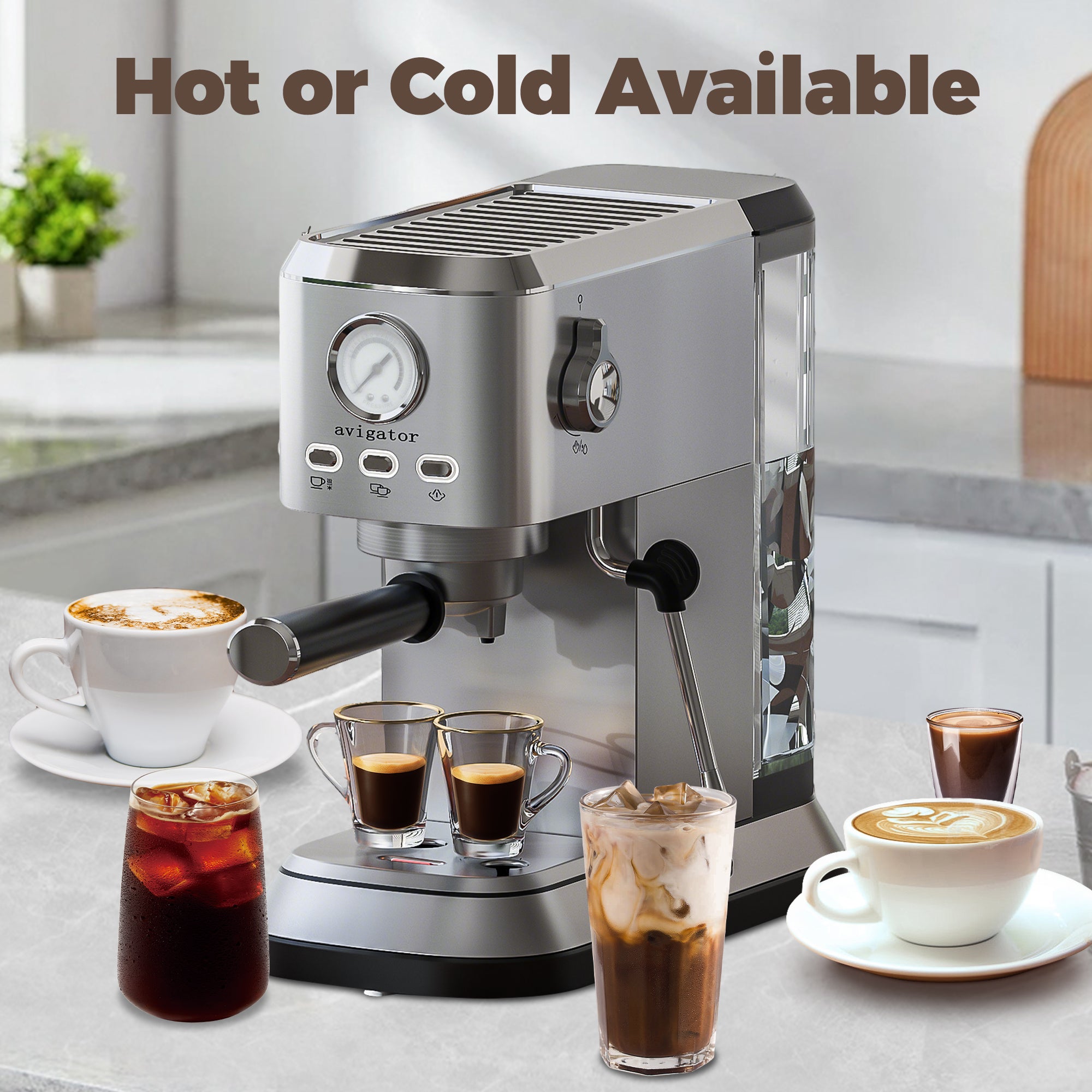 Avigator Coffee Espresso Machine 20 Bar, Cappuccino Coffee Makers with Milk Frother and Removable Water Tank, Stainless Steel Expresso Machines for Home