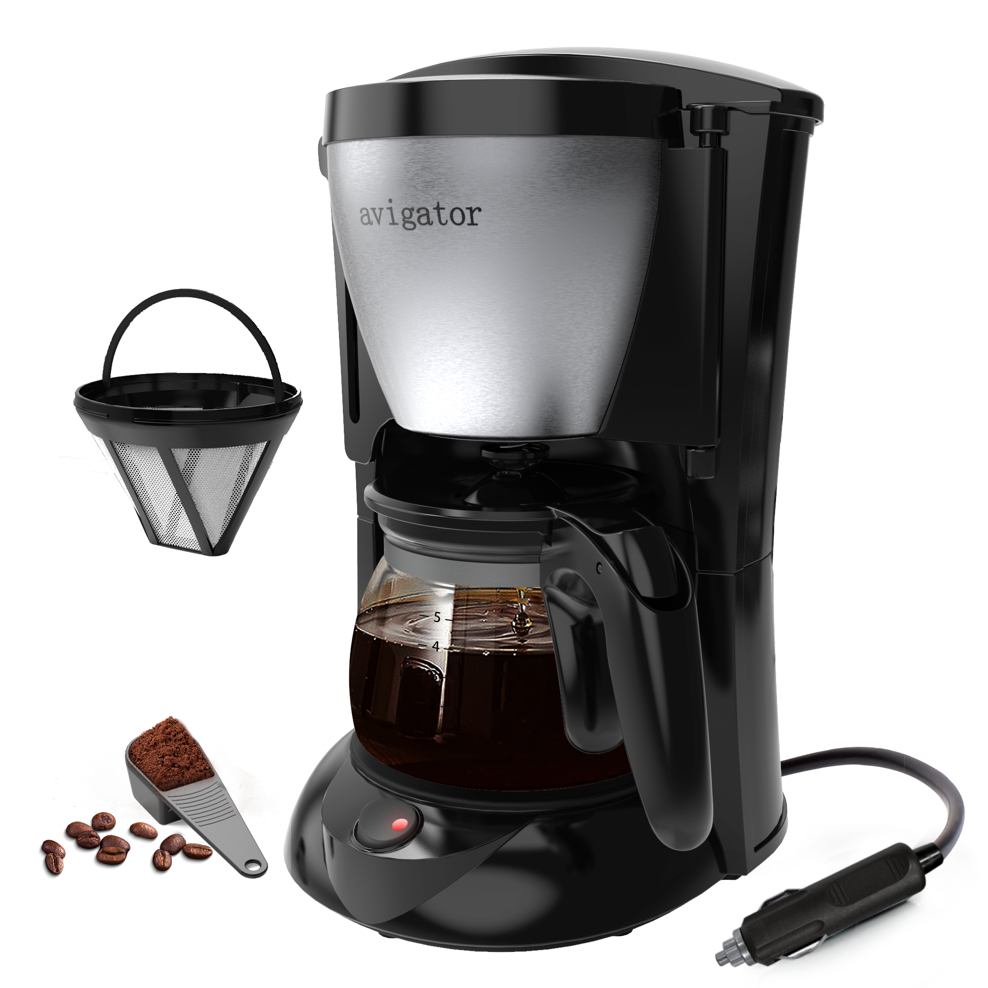 Lampa 97132 Macchina Da Caffè Portatile Liberica Per Auto (24V) - Caffettiera Da Viaggio Con Tazza In Vetro E Piastra Riscalda - 300W
