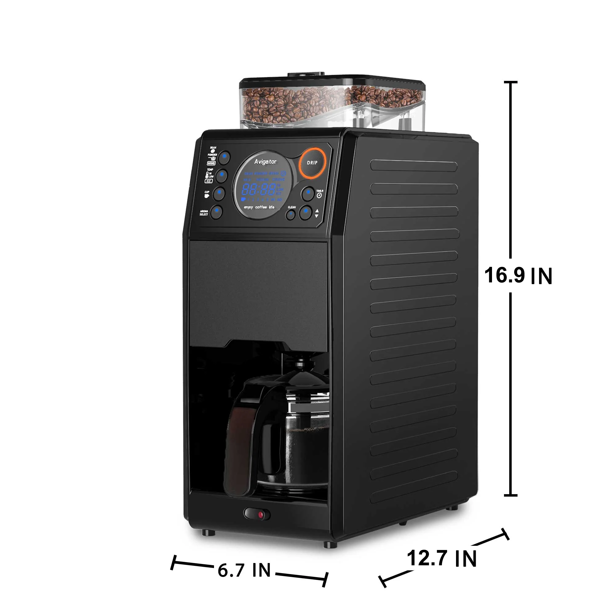 Grind and brew coffee maker size